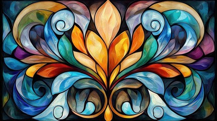 Poster - Vibrant Kaleidoscopic Digital Art with Intricately Woven Patterns and Swirling Shapes