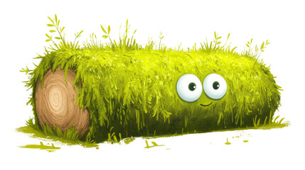 Aufkleber - Whimsical Mossy Log Character with Big Eyes and Cartoon Aesthetic