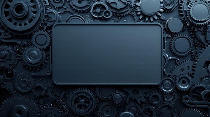 Aufkleber - Complex Arrangement of Dark Blue Gears and Cogwheels with a Metal Frame