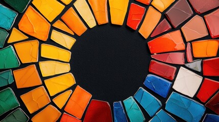 Poster - Vibrant Mosaic of Colorful Geometric Shapes in Sunburst Pattern