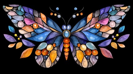 Poster - Vibrant Stained Glass Butterfly Mosaic Pattern Design