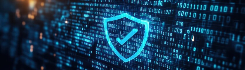 Aufkleber - Data protection concept, shield icon surrounded by binary code, dark blue tones