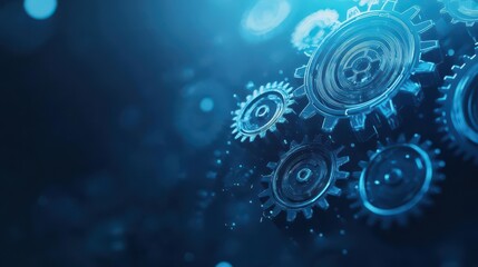Aufkleber - Detailed Close Up of Interlocking Gears in Blue Tones with Bokeh Light Effects