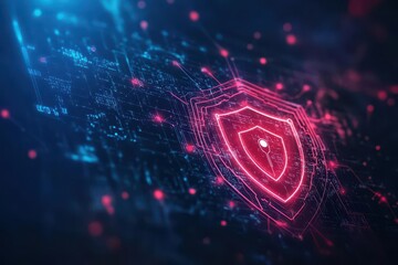 Aufkleber - Digital Shield on Blue Circuit Board Background Representing Cyber Security