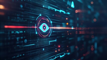 Aufkleber - Digital surveillance concept, glowing eye icon scanning data streams