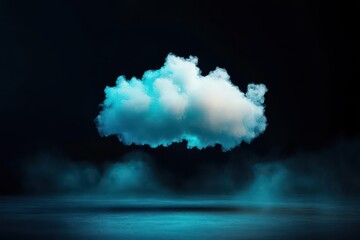 Aufkleber - Dramatic Digital Rendering of a Fluffy White Cloud Floating Above a Smokey Blue Stage