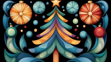 Poster - Vibrant Abstract Christmas Tree Ornaments and Geometric