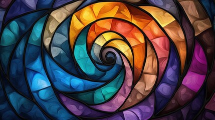 Poster - Mesmerizing Colorful Spiral Pattern Abstract Digital with Vibrant Geometric Shapes and Rhythmic Motion