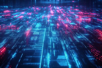 Poster - Futuristic smart city with glowing digital highways and AIcontrolled traffic, cyberpunk aesthetic