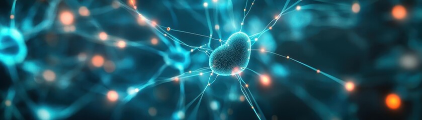Poster - Neural network visualization, glowing connections, abstract tech background