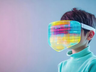 Aufkleber - Personal online privacy protection, person wearing AR glasses with data shield overlay