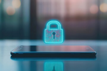 Aufkleber - Personal data protection, holographic padlock hovering over a smartphone