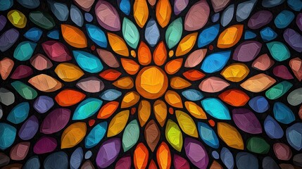 Poster - Vibrant Mosaic Kaleidoscope of Colorful Glass Shapes in Abstract Geometric Pattern