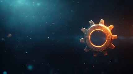 Aufkleber - Pixelated Cogwheel Floating in Blue and Orange Light Space Background