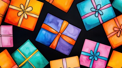 Poster - Colorful Abstract Gift Boxes with Ribbons Conceptual Design