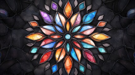 Poster - Mesmerizing Kaleidoscopic Abstract Geometric Digital Art Pattern with Vibrant Colorful Shapes and Symmetry