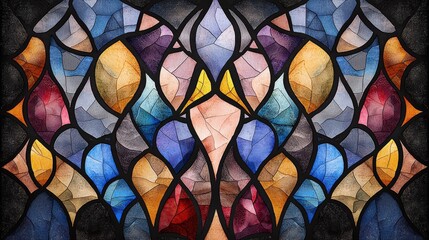 Poster - Vibrant Stained Glass Mosaic Pattern with Kaleidoscopic Colorful Design