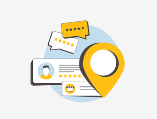Poster - Reputation management software. Review management seo strategy - feedback analysis, monitoring and responding to local reviews. Business online reputation concept to grow customer trust and loyalty