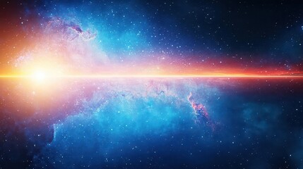 Poster - Vibrant Blue Nebula with Central Light Beam in Deep Space Starry Cosmic Scene