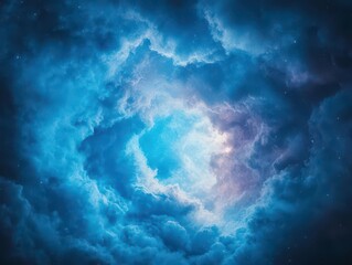 Aufkleber - Vibrant Blue Swirling Cloudscape with Ethereal Light and Deep Cosmic Atmosphere