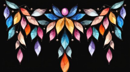 Poster - Mesmerizing Floral Abstract with Vibrant Prismatic Leaves and Petals on Dark Background