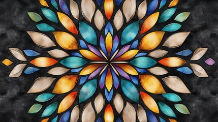 Poster - Vibrant Kaleidoscopic Abstract Floral Pattern Mandala Artwork for Captivating Digital Dcor and Wallpaper
