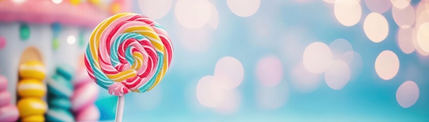 Poster - Vibrant Spiral Lollipop Against Soft Bokeh Lights on Fantasy Background