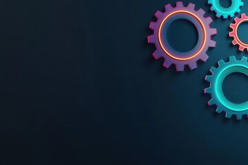 Poster - Vivid Gears on Dark Blue Background Depicting Mechanism Technology and Engineering