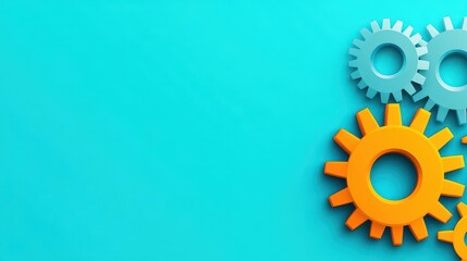 Aufkleber - Vivid Turquoise Background with Blue and Orange Interlocking Gears Symbolizing Connectivity