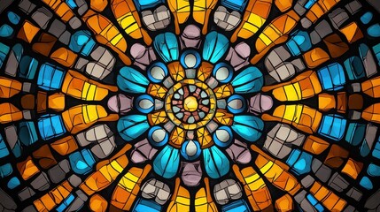 Poster - Mesmerizing Kaleidoscopic Mosaic of Vibrant Stained Glass Patterns and Prismatic Textures
