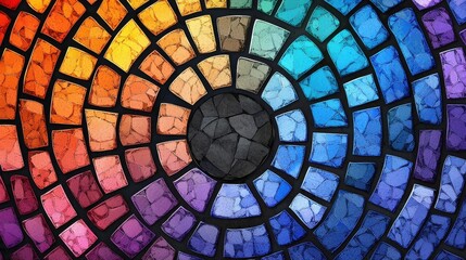 Poster - Mesmerizing Mosaic of Vibrant Colorful Stained Glass Shapes in Concentric Circular Patterns