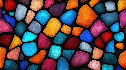 Poster - Vibrant Stained Glass Mosaic with Kaleidoscopic Jewel Toned Patterns and Textures