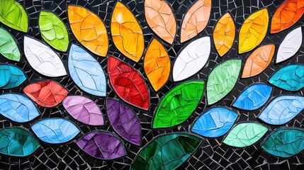 Poster - Vibrant Mosaic of Colorful Autumn Leaves in Abstract Digital Art Style