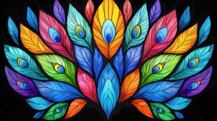 Poster - Vibrant Feathered Kaleidoscope A Captivating Digital Artwork of Colorful Abstract Patterns and Symmetry