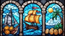 ヴィンテージ帆船のステンドグラス 無料画像 - Public Domain Pictures