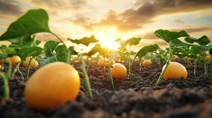 Canvas Print - Bountiful Vegetable Garden at Sunset in Rural Countryside Landscape