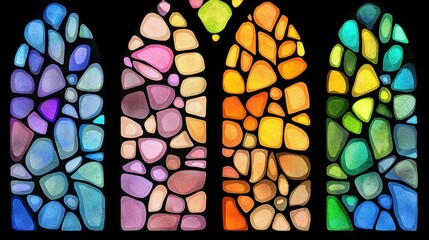 Poster - Colorful Kaleidoscopic Stained Glass Window Patterns in Cathedral Interior
