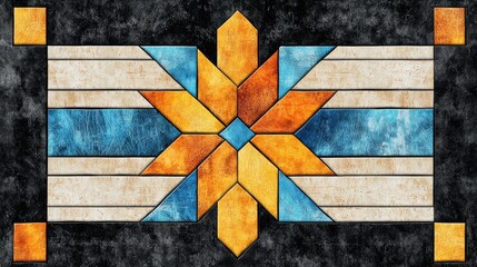 Poster - Vibrant Geometric Abstract Pattern in Orange Blue and Beige Tones