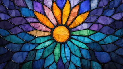 Poster - Vibrant Abstract Floral Stained Glass Pattern Bursting with Radiant Colors and Geometric Symmetry