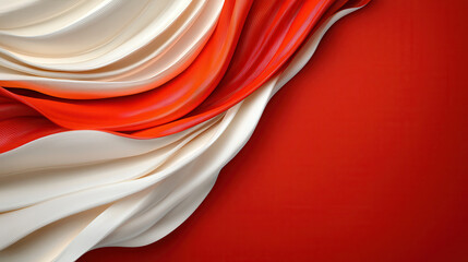 Poster - Dynamic red and white striped abstract composition with flowing lines, creating sense of movement and depth. Ideal for modern design projects
