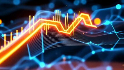 Fototapete - Dynamic digital data visualization with rising graph and network connections