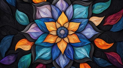 Poster - Vibrant Kaleidoscopic Flower   Intricate Abstract Geometric Digital Art Pattern