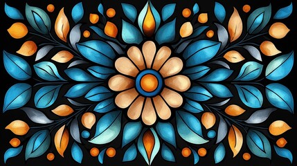 Poster - Mesmerizing Floral Mandala with Vibrant Digital Patterns and Symmetrical Designs
