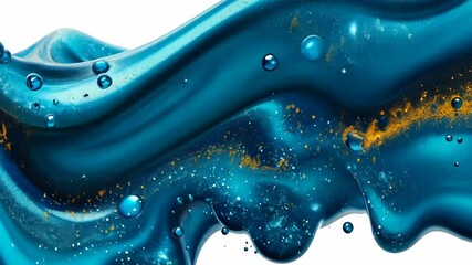 Poster - Flowing blue fluid with golden accents enhances artistic appeal in abstract design