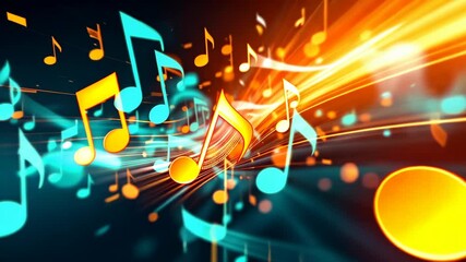 Poster - Vibrant musical notes in dynamic motion with energetic light trails