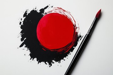 Poster - Creative Red Circle Against Black Brush Stroke on White Background