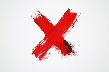 Poster - Red Brush Stroke X Mark on Minimalistic White Background
