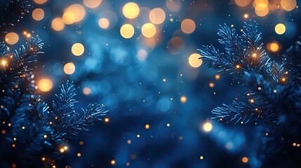 Poster - abstract blurry blue background with festival lights,decorative blue bokeh focus