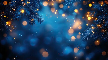 Poster - abstract blurry blue background with festival lights,decorative blue bokeh focus