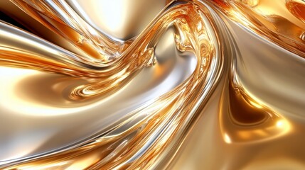 Poster - Shiny Metallic Swirls with Gold and Silver Reflection Patterns